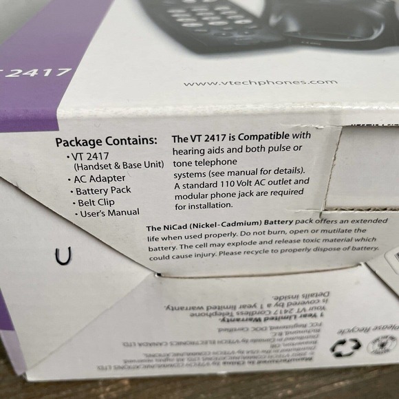 Vtech Cordless Telephone with Base New in Box VT2417 High Frequency 2.4 GHz - Picture 4 of 7